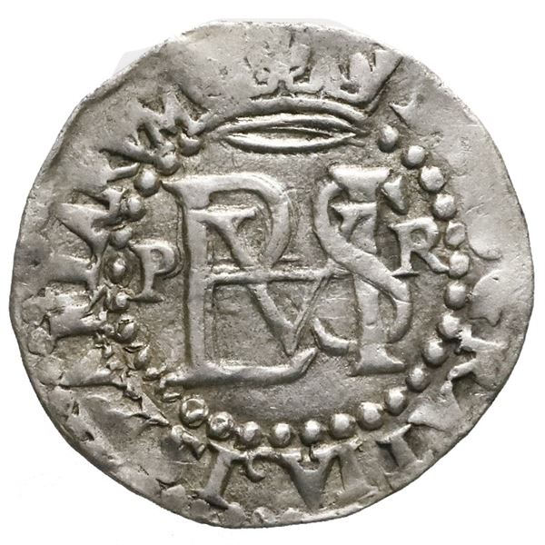 Potosi, Bolivia, cob 1/2 real, Philip II, assayer R (Rincon) to right.