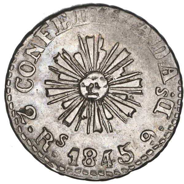 Cordoba, Argentina, 2 reales, 1845 2.Rs. 9.Ds, flag right, NGC XF details / cleaned, ex-Carter, ex-O