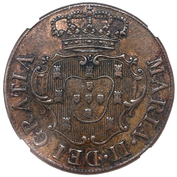 Terceira Island, Azores (under Portugal), copper X reis, Maria II, 1830, NGC AU 58 BN.