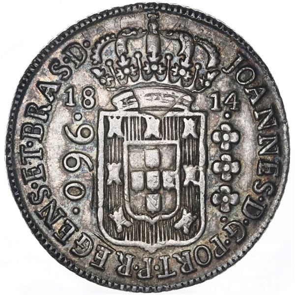 Brazil (Bahia mint), 960 reis, Joao Prince Regent, 1814-B, struck over a Mexico City, Mexico, bust 8