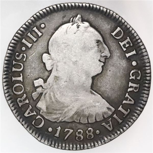 Santiago, Chile, bust 2 reales, Charles III, 1788DA.