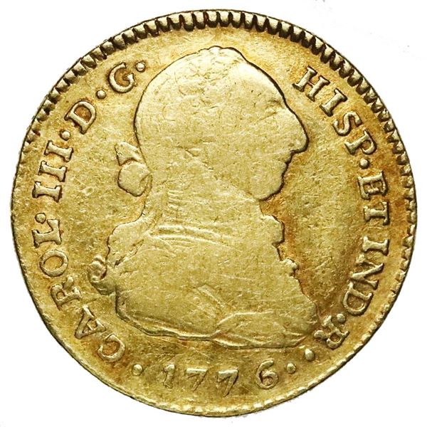 Popayan, Colombia, gold bust 2 escudos, Charles III, 1776SF.