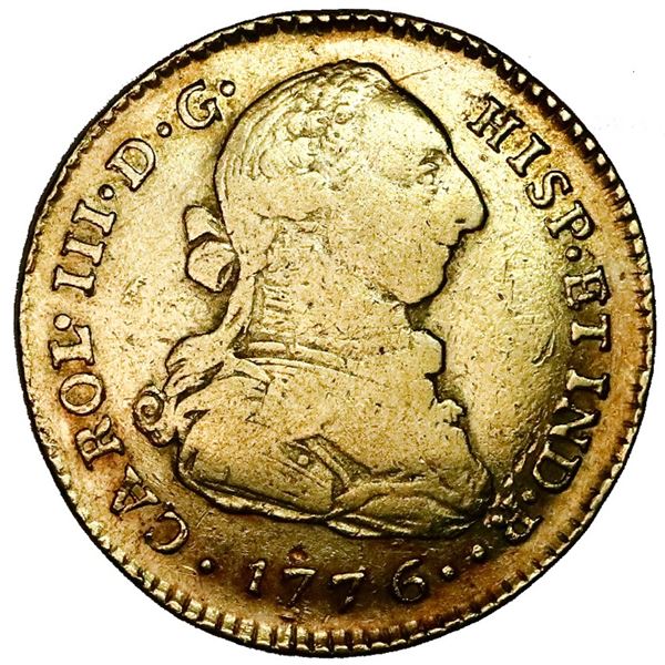 Popayan, Colombia, gold bust 2 escudos, Charles III, 1776SF.