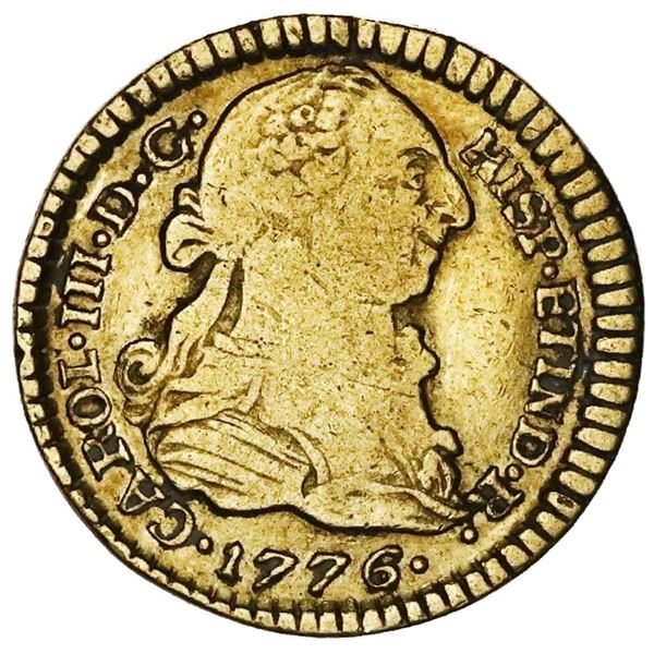 Popayan, Colombia, gold bust 1 escudo, Charles III, 1776SF.