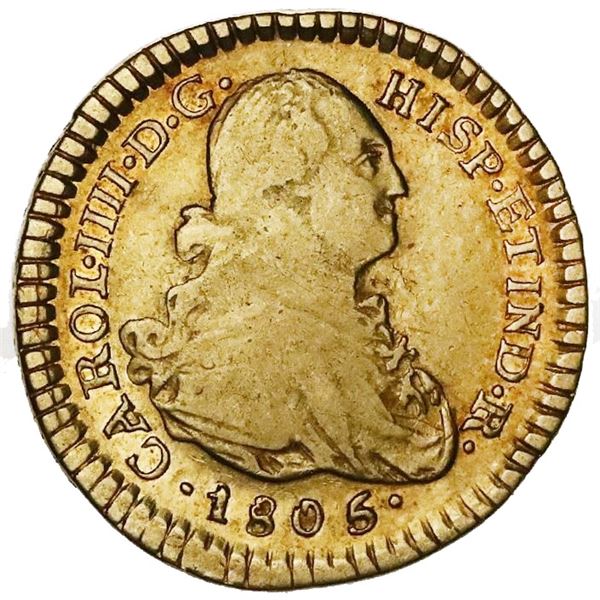 Popayan, Colombia, gold bust 1 escudo, Charles IV, 1805/4JT.