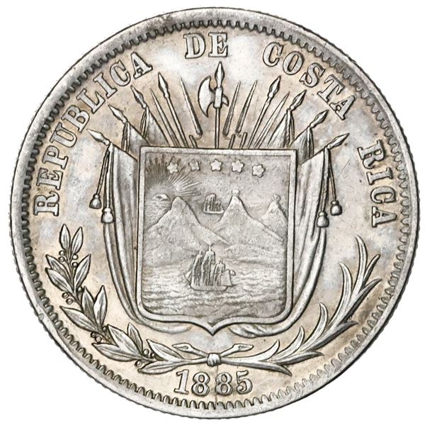 Costa Rica, 50 centavos, 1885GW, no initials below wreath.