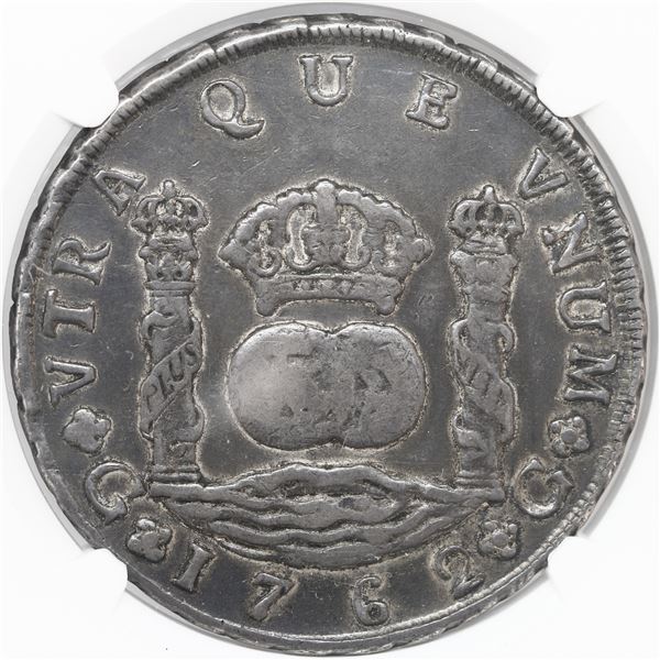 Guatemala, pillar 8 reales, Charles III, 1762P, rare, NGC VF details / rev scratched.