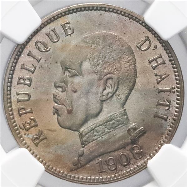 Haiti, copper-nickel 50 centimes, 1908, NGC MS 65.