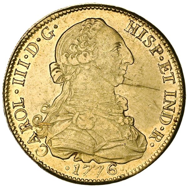 Mexico City, Mexico, gold bust 8 escudos, Charles III, 1776FM.