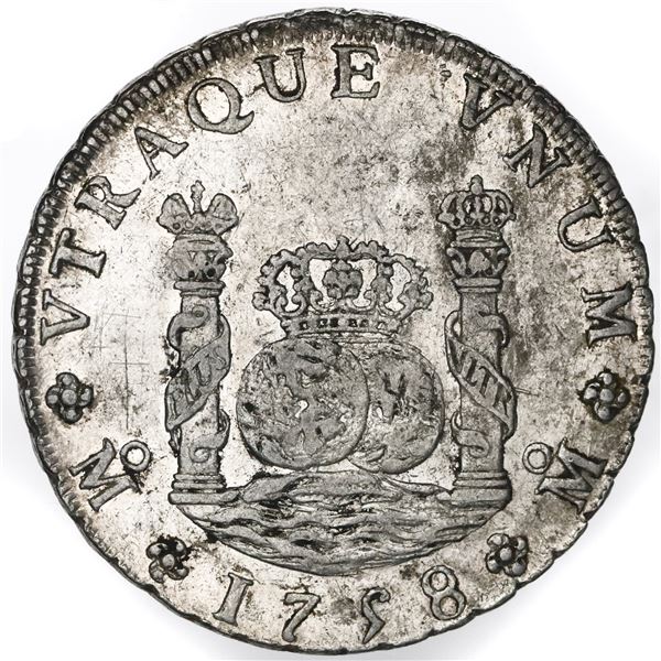 Mexico City, Mexico, pillar 8 reales, Ferdinand VI, 1758MM, with chopmarks as from circulation in As