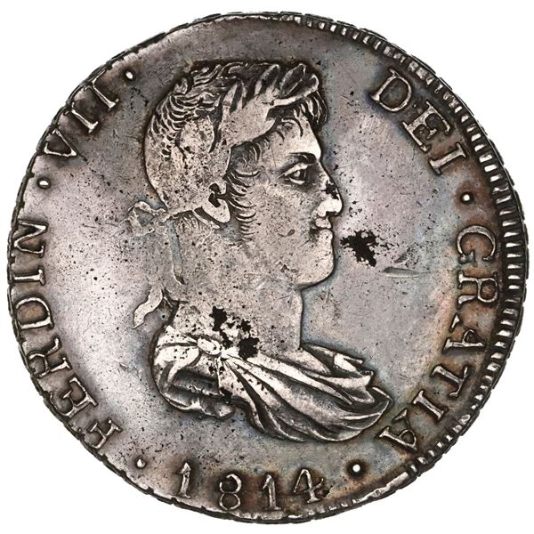 Guadalajara, Mexico, bust 8 reales, Ferdinand VII, 1814MR, NGC XF details / cleaned.