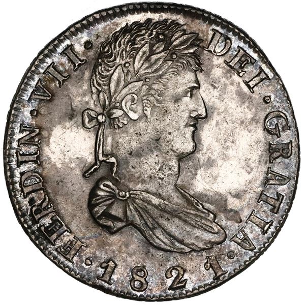 Zacatecas, Mexico, bust 8 reales, Ferdinand VII, 1821RG, HISPAN variety, NGC AU 58.