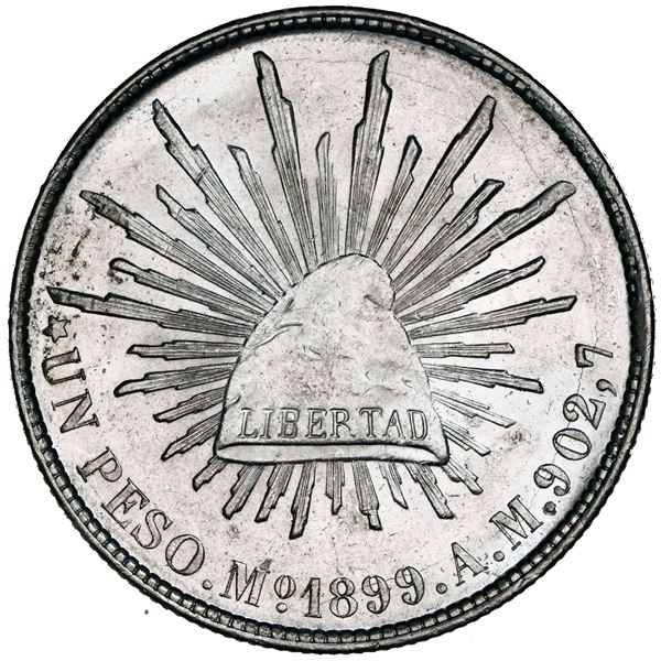 Mexico City, Mexico, cap-and-rays peso, 1899AM, NGC MS 63+.