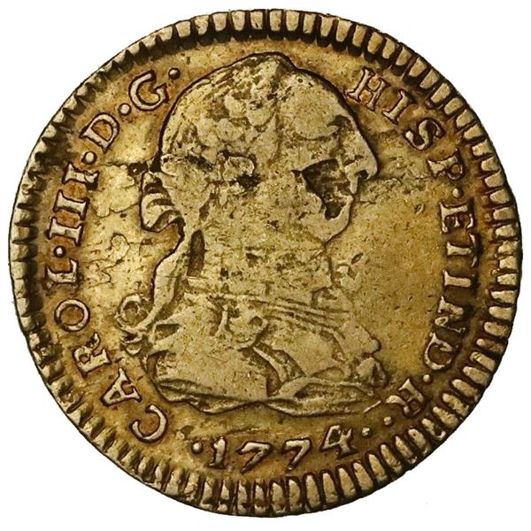 Lima, Peru, gold bust 1 escudo, Charles III, 1774MJ.