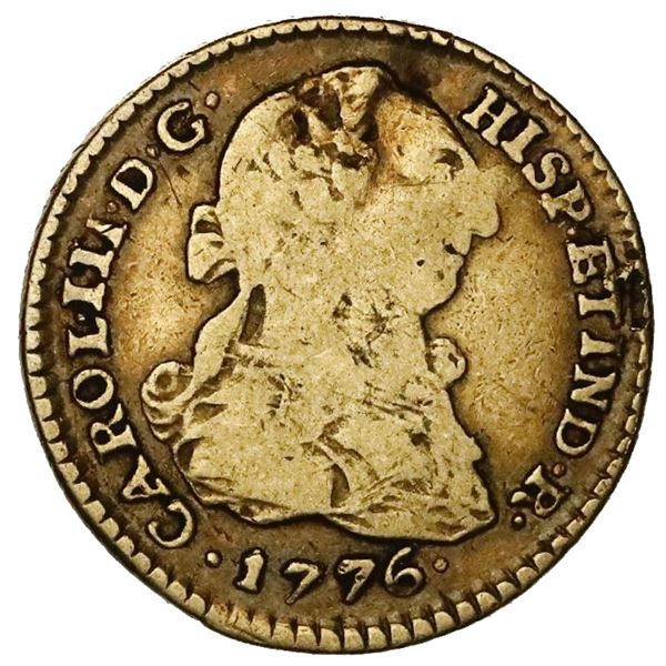 Lima, Peru, gold bust 1 escudo, Charles III, 1776MJ.