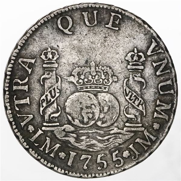 Lima, Peru, pillar 2 reales, Ferdinand VI, 1755JM.