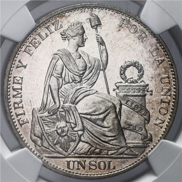 Lima, Peru, 1 sol, 1916FG, raised LIBERTAD, NGC MS 62.