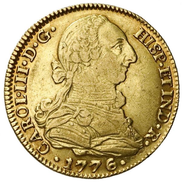 Seville, Spain, gold bust 4 escudos, Charles III, 1776CF.