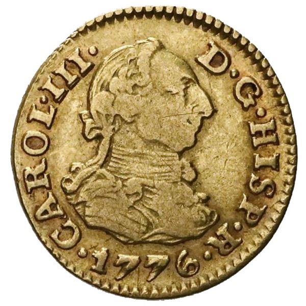 Seville, Spain, gold bust 1/2 escudo, Charles III, 1776CF.