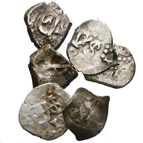 Lot of six Spanish colonial cob 1/2R: one Mexico, Charles II; three Lima, Philip V (two) and Louis I