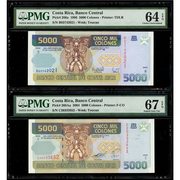 Pair of San Jose, Costa Rica, Banco Central, 5000 colones: 27-3-1996, series B, serial B03742021, PM