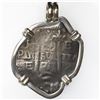 Image 1 : Potosi, Bolivia, cob 4 reales, 1677E, ex-Consolacion (1681), mounted pillars-side out in silver beze