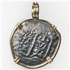 Image 1 : Potosi, Bolivia, cob 1 real, 1656E, ex-Consolacion (1681), mounted cross-side out in 14K gold bezel 