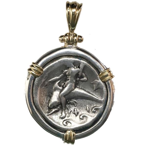 Calabria, Tarentum, AR didrachm or nomos, ca. 334-330 BC, "boy on dolphin," aligned axis, mounted in