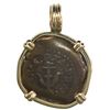 Image 1 : Ancient Judaea, AE prutah ("widow's mite"), Alexander Jannaeus (103-76 BC), mounted in 14K gold beze