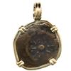 Image 2 : Ancient Judaea, AE prutah ("widow's mite"), Alexander Jannaeus (103-76 BC), mounted in 14K gold beze