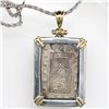 Image 1 : Japan, 1 bu ("samurai coin"), mid-1800s, mounted in thick silver bezel with 14K gold prongs and shac