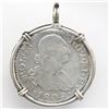 Image 1 : Madrid, Spain, bust 2 reales, Charles IV, 1806FA, mounted bust-side out in silver bezel with fixed b