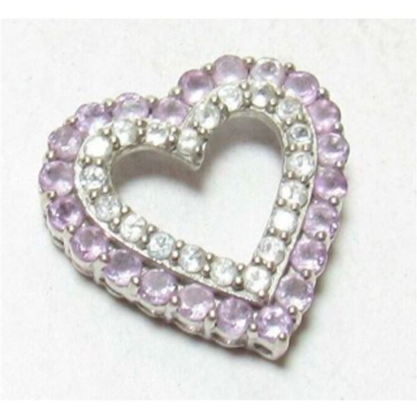 1.10cts Heart Shaped Amethyst & White Topaz 10kt Gold Pendant