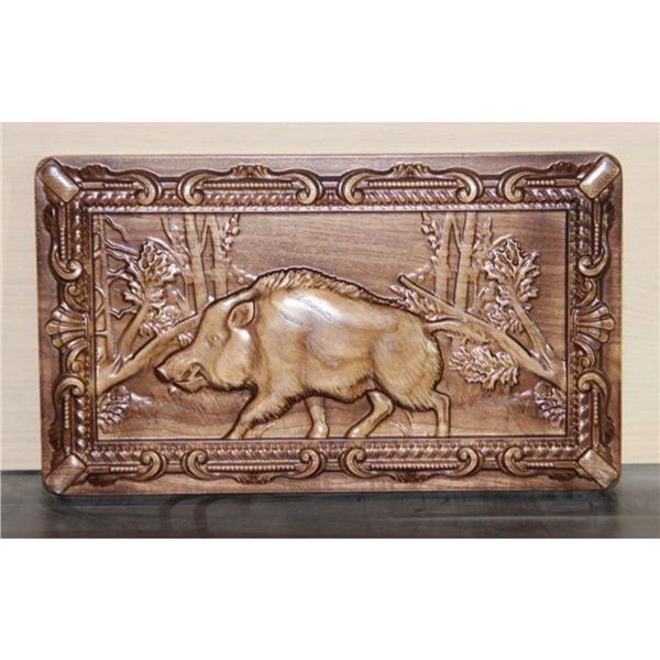 Russian Wild Boar Wooden Carving, Cutting Serving Board