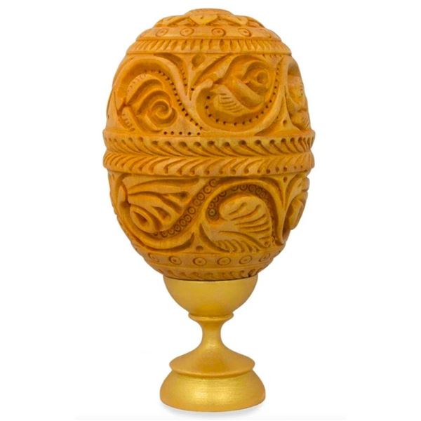 Ukrainian Hand-carved Wood Rose Vine Egg