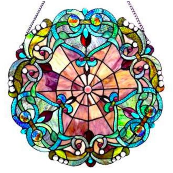 Victorian Tiffany-style Round Stained Glass Window Panel