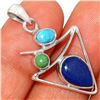 Image 1 : Mid Century Style Lapis Turquoise Sterling Silver Pendant