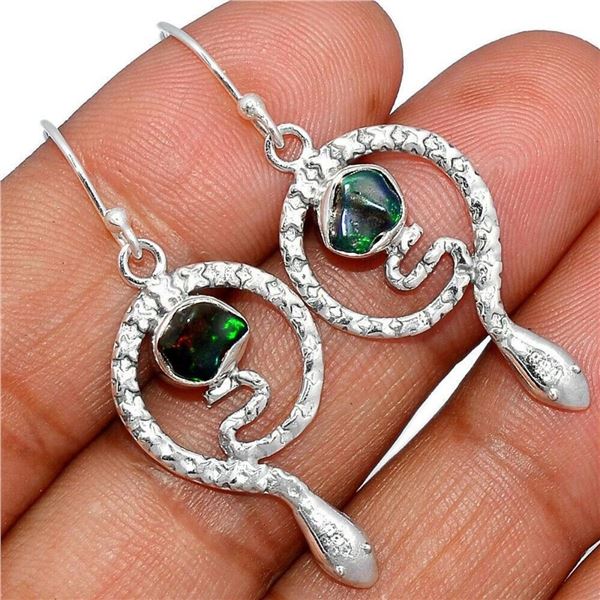 Chalama Black Opal & Sterling Silver Coiled Snake Earrings