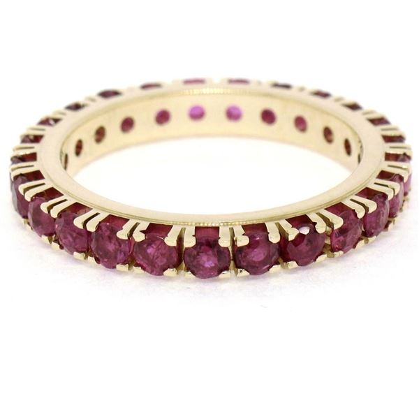 14K Yellow Gold 2.75 ctw 25 Prong Set Blood Red Ruby Eternity Band Ring