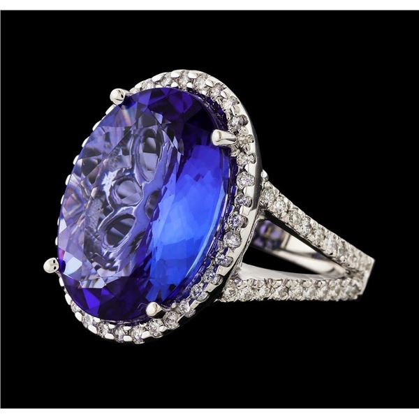 10.86 ctw Tanzanite and Diamond Ring - 14KT White Gold