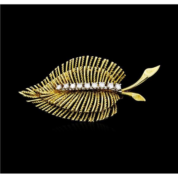 0.30 ctw Diamond Leaf Motif Pin - 14KT Yellow Gold