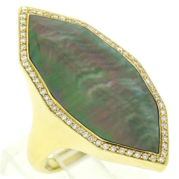 Ippolita 18K Yellow Gold Large Unique Black Mother of Pearl .65 ctw Diamond Ring