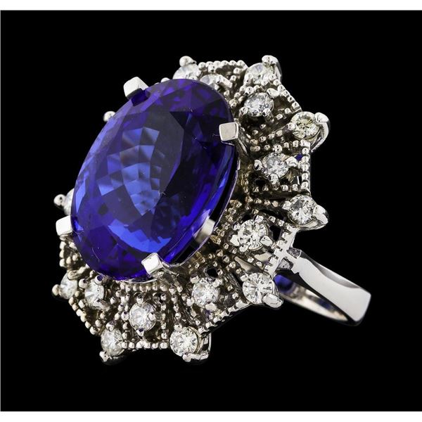 GIA Cert 19.97 ctw Tanzanite and Diamond Ring - 14KT White Gold