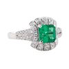 Image 1 : 1.60 ctw Emerald and Diamond Ring - 18KT White Gold