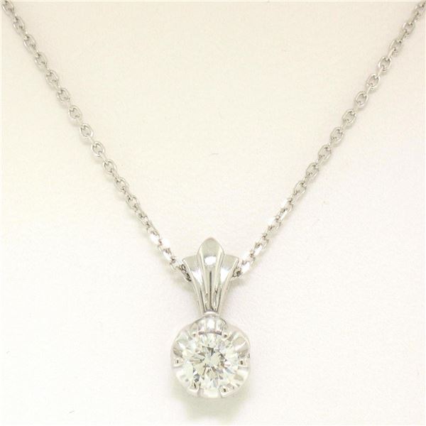 NEW 14k White Gold .45 ctw F VS2 Round Diamond Illusion Solitaire Pendant & Chai