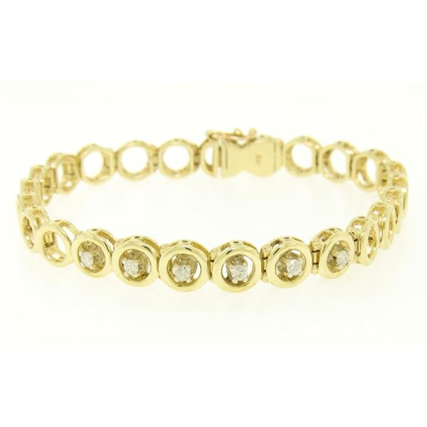 14k Solid Yellow Gold Round Brilliant Diamond Circle Open Link 7 Inch Bracelet