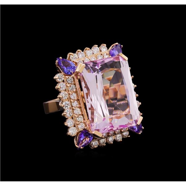 25.85 ctw Kunzite, Tanzanite and Diamond Ring - 14KT Rose Gold