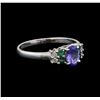 Image 1 : 14KT White Gold 0.59 ctw Tanzanite, Emerald and Diamond Ring