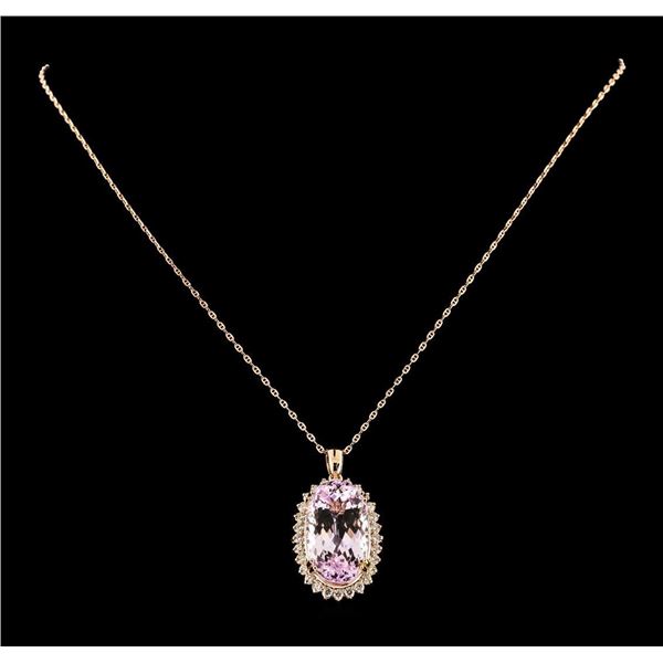 28.74 ctw Kunzite and Diamond Pendant With Chain - 14KT Rose Gold