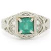 Image 4 : Platinum 1.04 ctw Radiant Emerald & Diamond Milgrain Filigree Etched Cocktail Ri